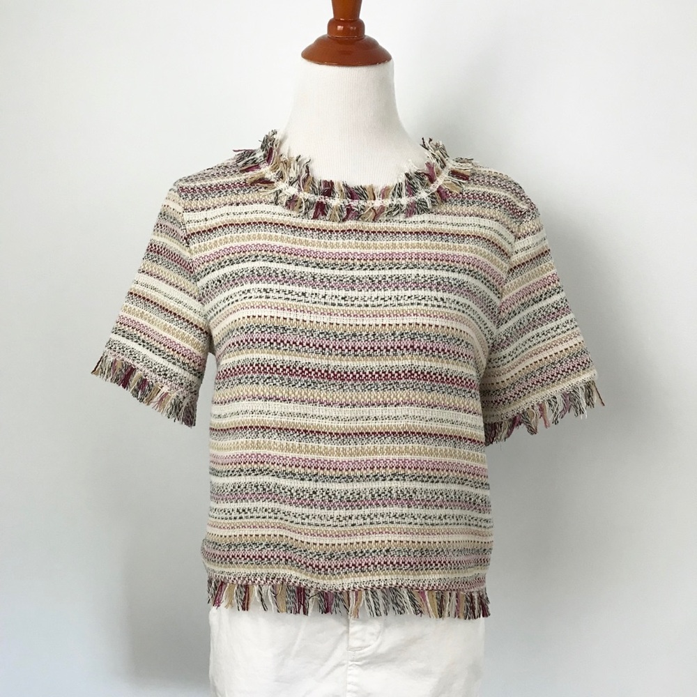 She + Sky Woven Fringe Collar Crop Top